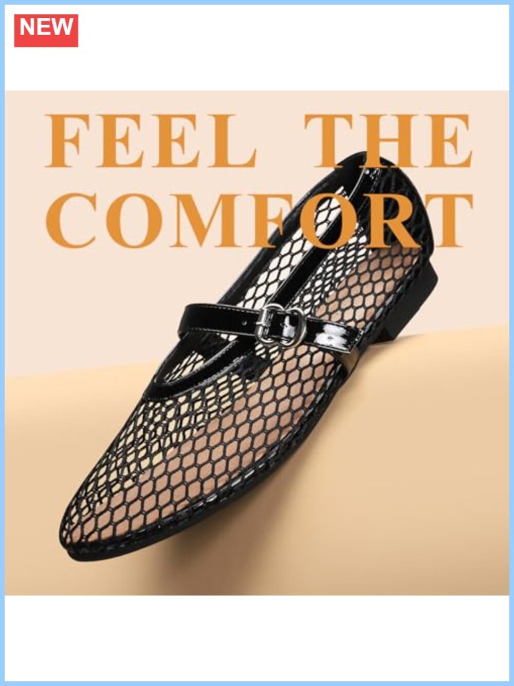 Mesh Ballet Flats Adjustable Strap Mary Jane Office Shoes - Picture 4 of 5